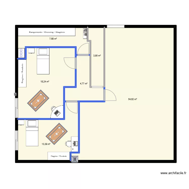 Etage maison famille 3. Plan de 6  et 103 m²