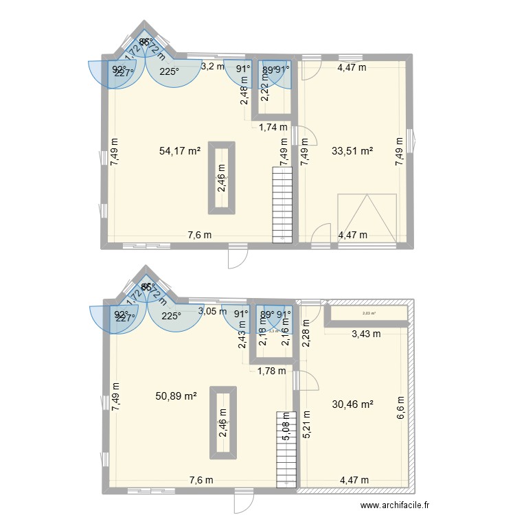 1er étage. Plan de 3 pièces et 124 m2