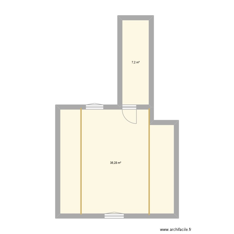 Etage Annexe. Plan de 2 pièces et 43 m2