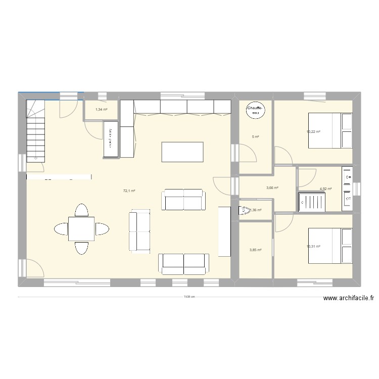 PIECE A VIVRE. Plan de 9 pièces et 113 m2