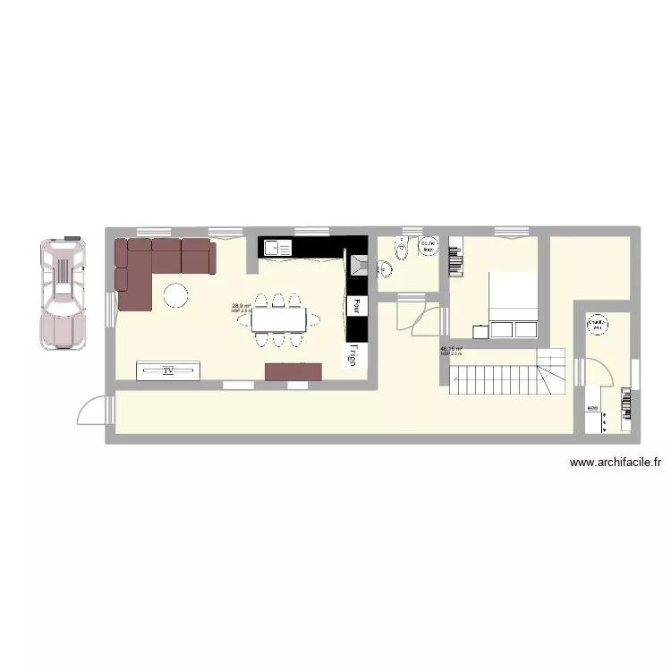 Moille 30. Plan de 2  et 75 m²