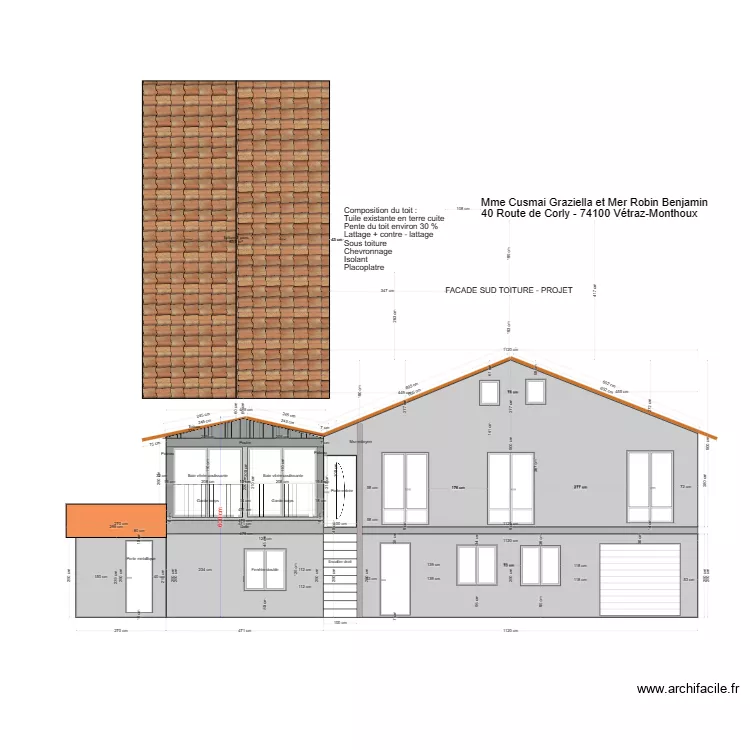 Plan Façade Sud - Toiture. Plan de Plan Façade Sud - Toiture. Plan de
