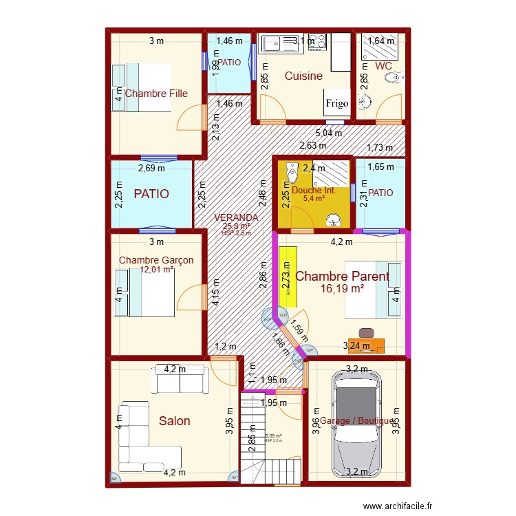 PLAN MAISON CHARLES sagna. Plan de 13 pièces et 133 m2