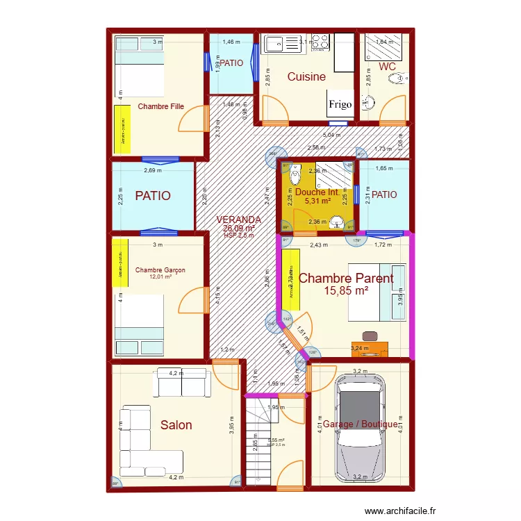 PLAN MAISON CHARLES sagna. Plan de 13  et 133 m²
