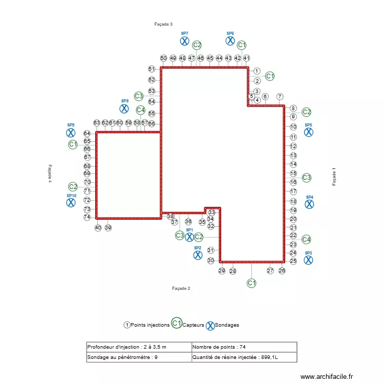 Claudot. Plan de 2 Pièces et 53 m²