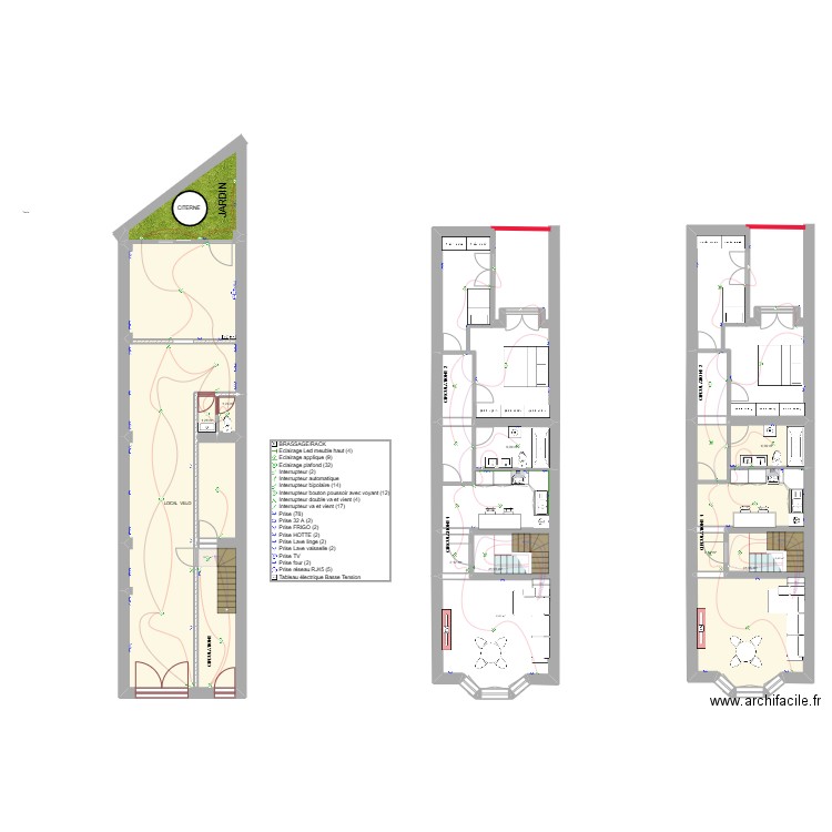 ssol+RDC+ET 1 F.CHELEA ELEC. Plan de 9 pièces et 187 m2
