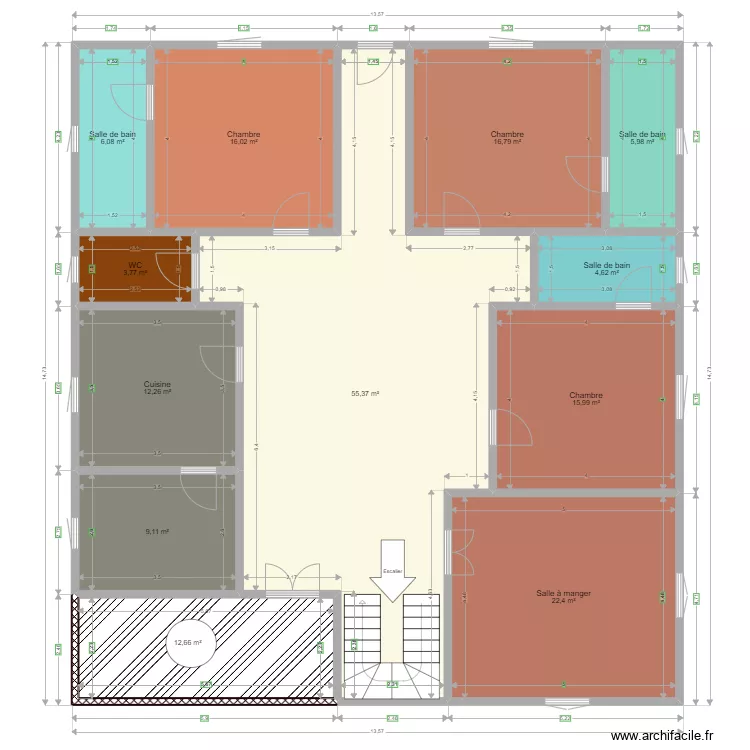 Plan de fondation pour Maison 6 Pi&eacute;ces. Plan de 12  et 181 m²