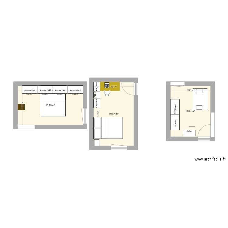 CHAMBRE ACTUELLE. Plan de 3 pièces et 30 m2