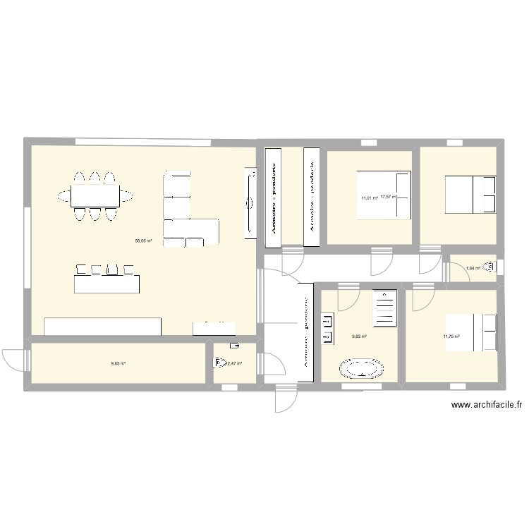 maison 2. Plan de 8 pièces et 122 m2