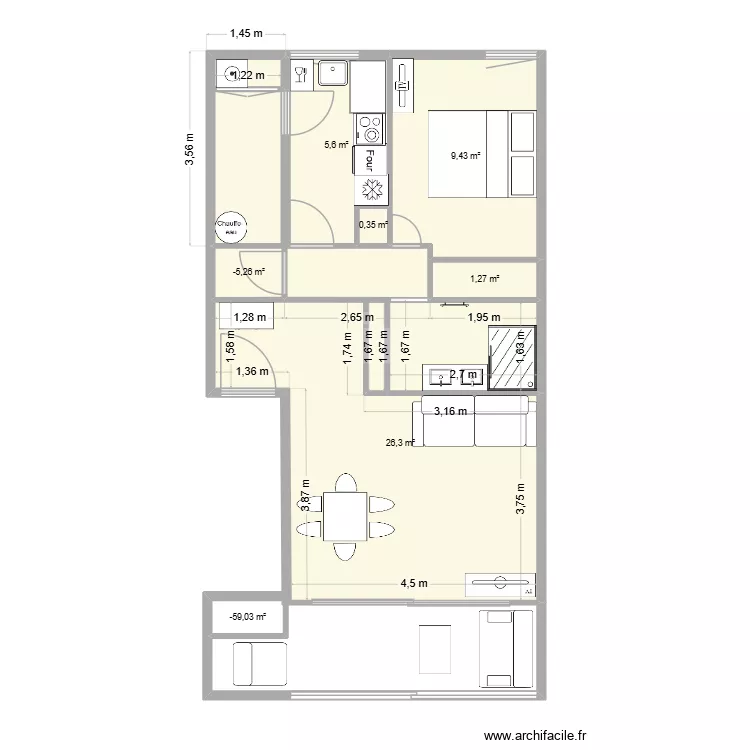 appart castell bear avec meubles. Plan de 7  et 45 m²