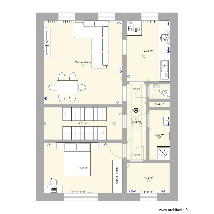 Montigny 108 2ème. Plan de 9 pièces et 71 m2