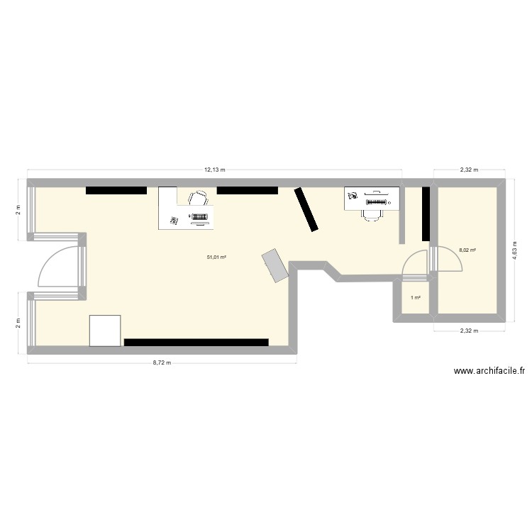 Librairie jeunesse. Plan de 3 pièces et 60 m2