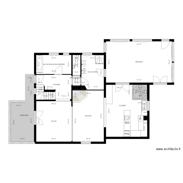 BI 17919 . Plan de 15 pièces et 121 m2