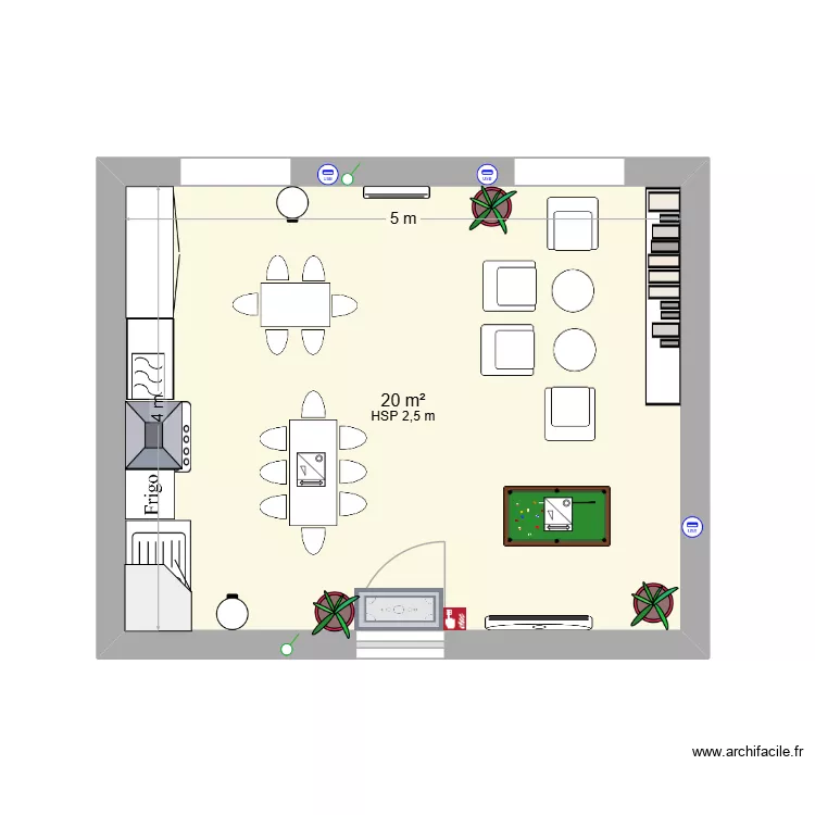 Salle de repos. Plan de 1  et 20 m²