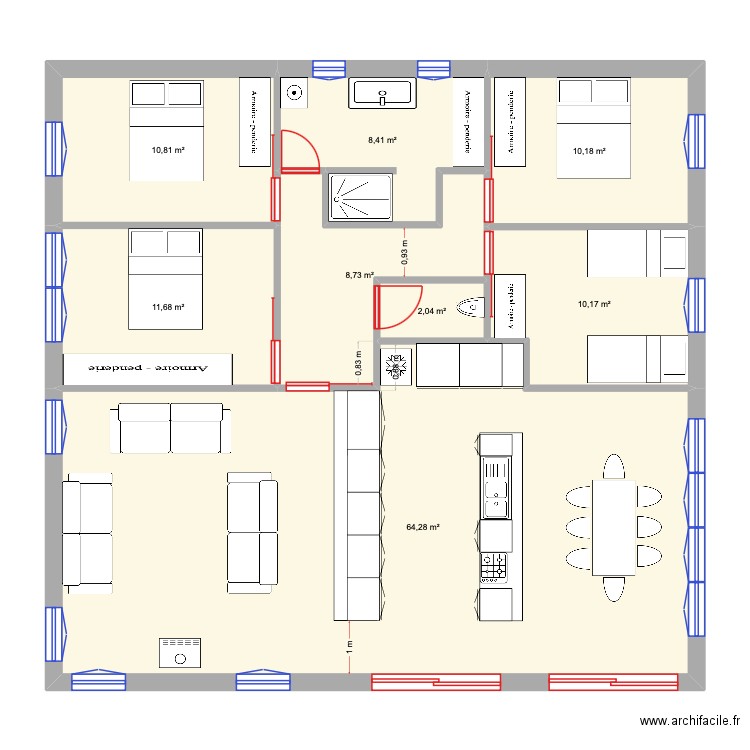 folklo. Plan de 8 pièces et 126 m2