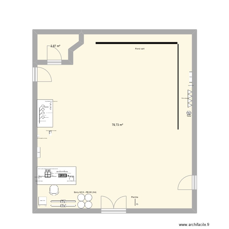 Plan 2D Plateau. Plan de 2 pièces et 83 m2