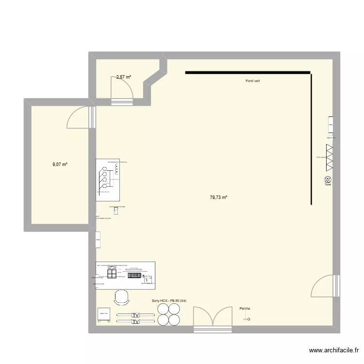 Plan 2D Plateau. Plan de 3 pièces et 92 m²