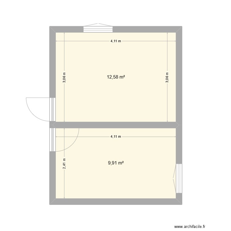 Chambres. Plan de 2 pièces et 22 m2