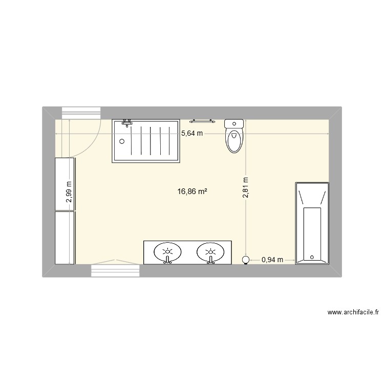 SDB étage. Plan de 1 pièce et 17 m2