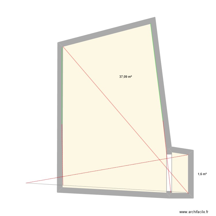 Cour. Plan de 2 pièces et 39 m2