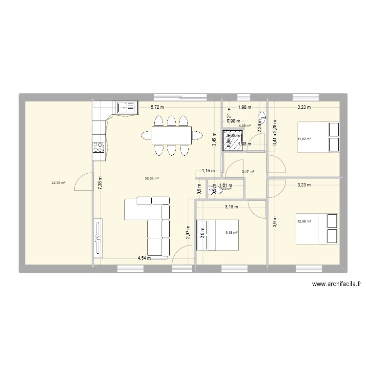 1zaaz zd. Plan de 8 pièces et 102 m2