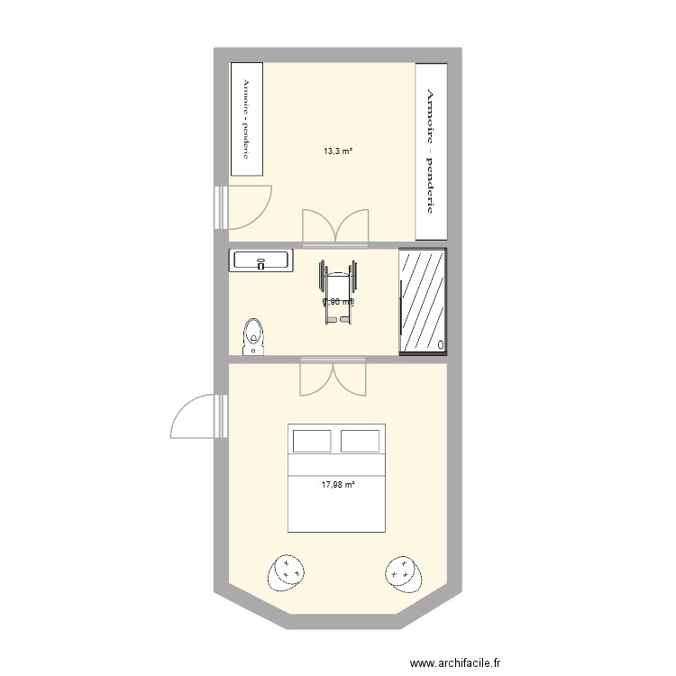 salle de bain papa. Plan de 3 pièces et 39 m2