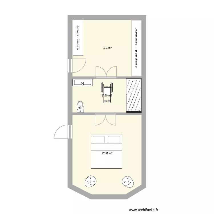 salle de bain papa. Plan de 3  et 39 m²