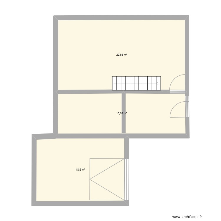rez de chaussée. Plan de 3 pièces et 65 m2