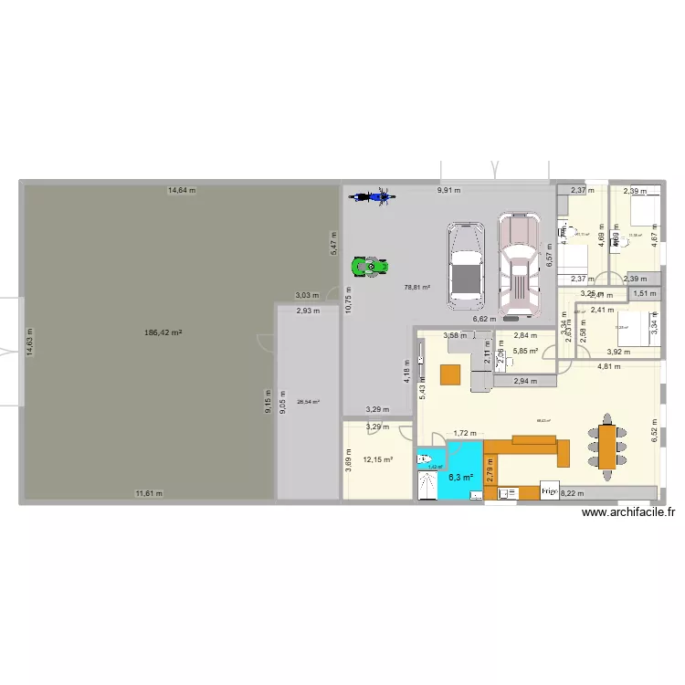 atelier. Plan de 12  et 424 m²