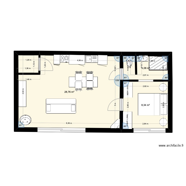 Sarlat 1. Plan de 3 pièces et 41 m2