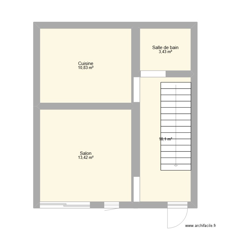 RDC. Plan de 4 pièces et 38 m2