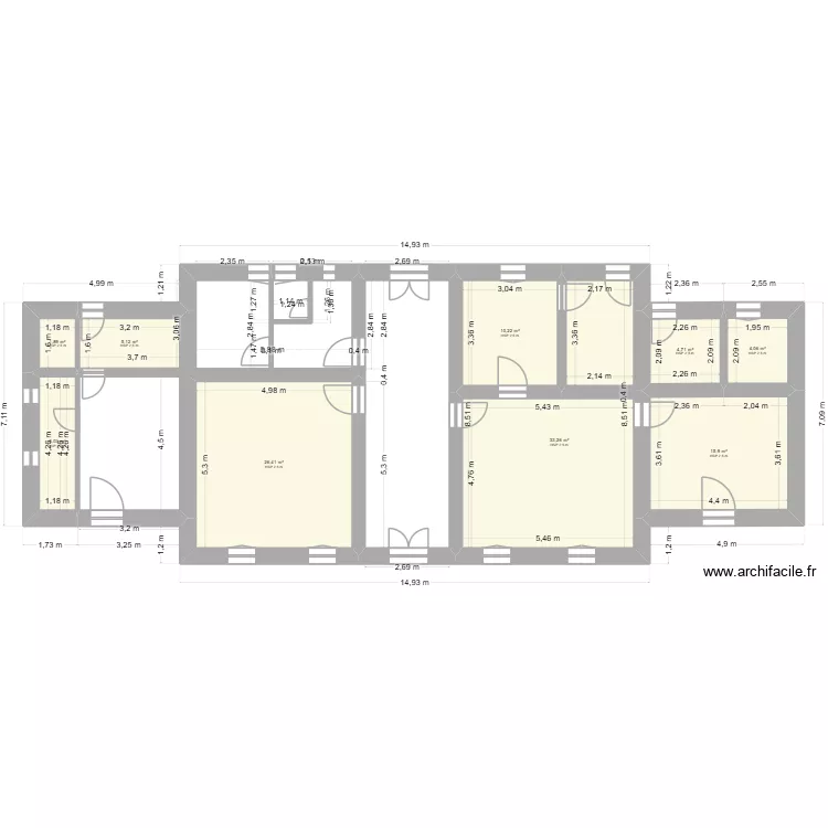Subles 26-03-31 RDC sans cloison. Plan de 9  et 107 m²