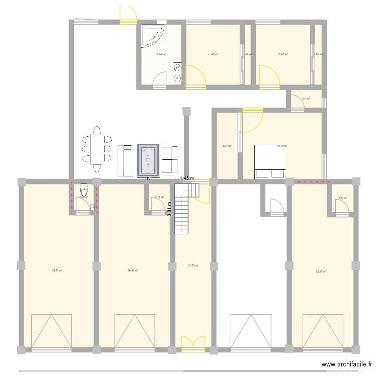 amzaourou rez. Plan de 15 pièces et 202 m2