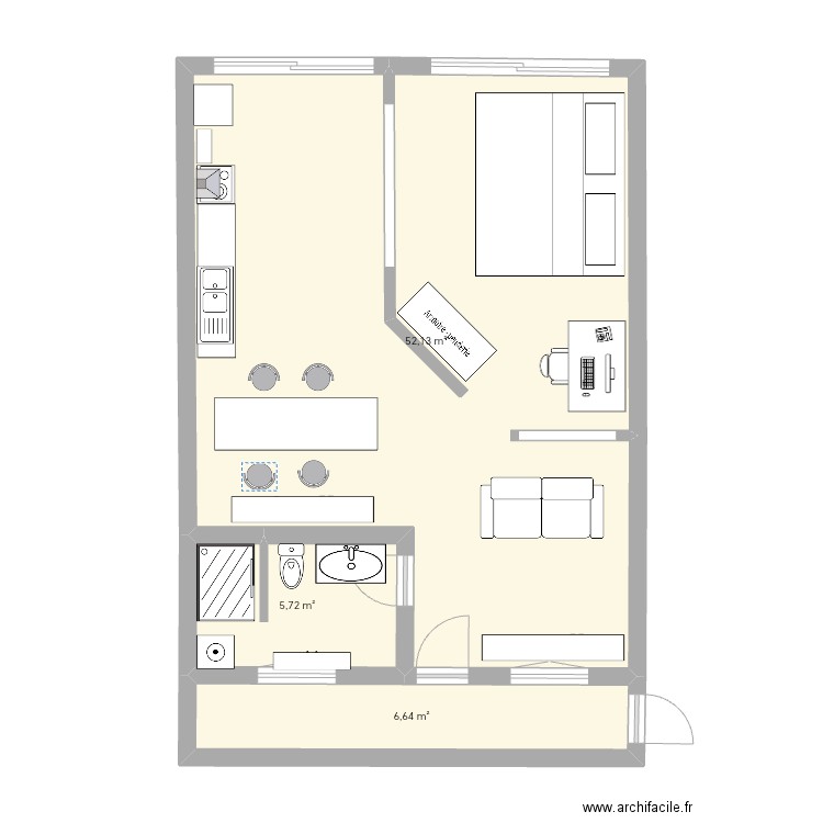 Maison Tichat v2 ❤️. Plan de 3 pièces et 64 m2