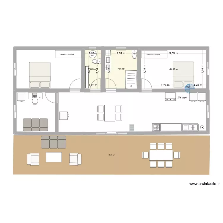 Plan maison 2. Plan de 3 Pièces et 27 m²