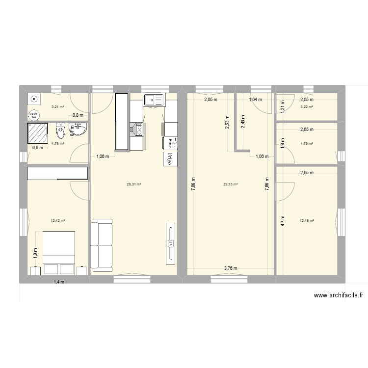 plan  T2. Plan de 8 pièces et 100 m2
