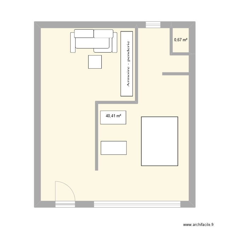 boutique. Plan de 2 pièces et 41 m2