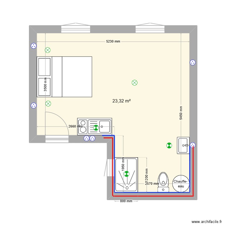 studio 8. Plan de 1 pièce et 23 m2