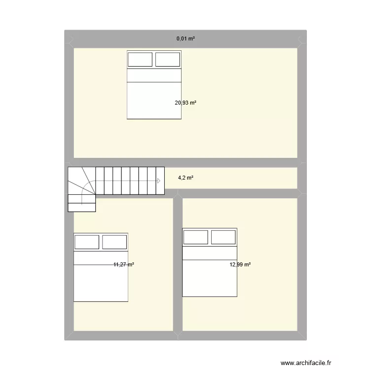R +1 v3 maison de 9 m de long. Plan de 5  et 49 m²