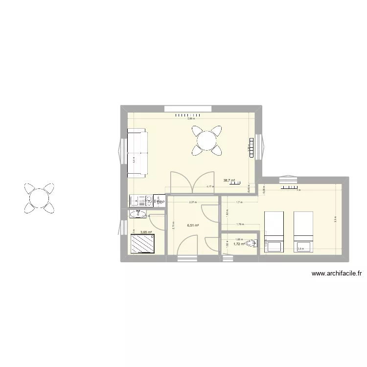 w.C. -SDB séparés- 1 er étage. Plan de 4 et 51 m² w.C. -SDB séparés- 1 er étage. Plan de 4 et 51 m²