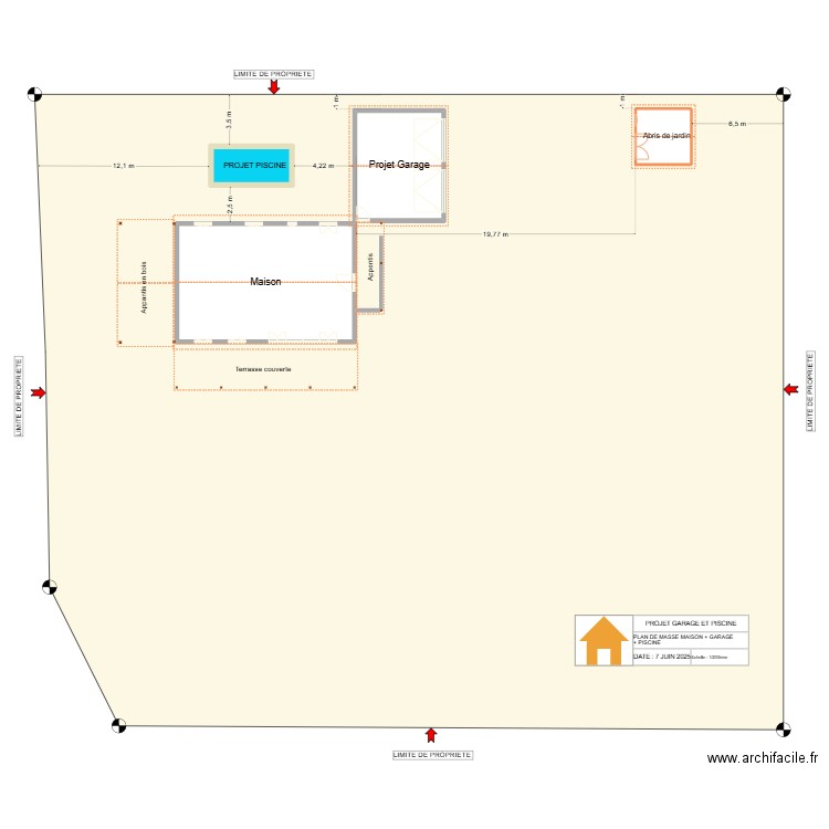 Plan de masse limite de propriété. Plan de 4 pièces et 177 m2
