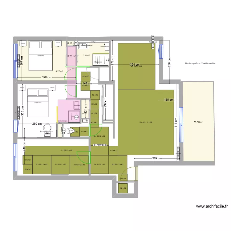 Appart Rossan T3_Carrelage. Plan de 