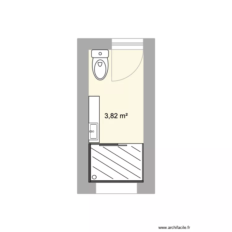 salle douche. Plan de 1  et 4 m²
