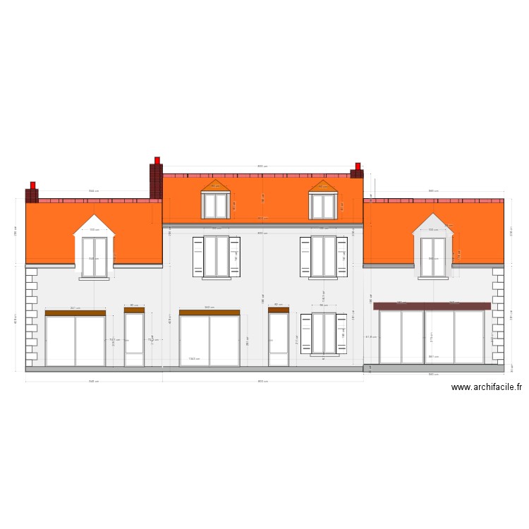 facade sud projeté. Plan de 0 pièce et 0 m2