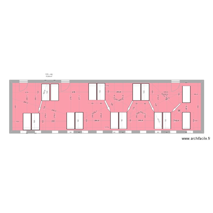 Section EM rdc. Plan de 1 pièce et 80 m2