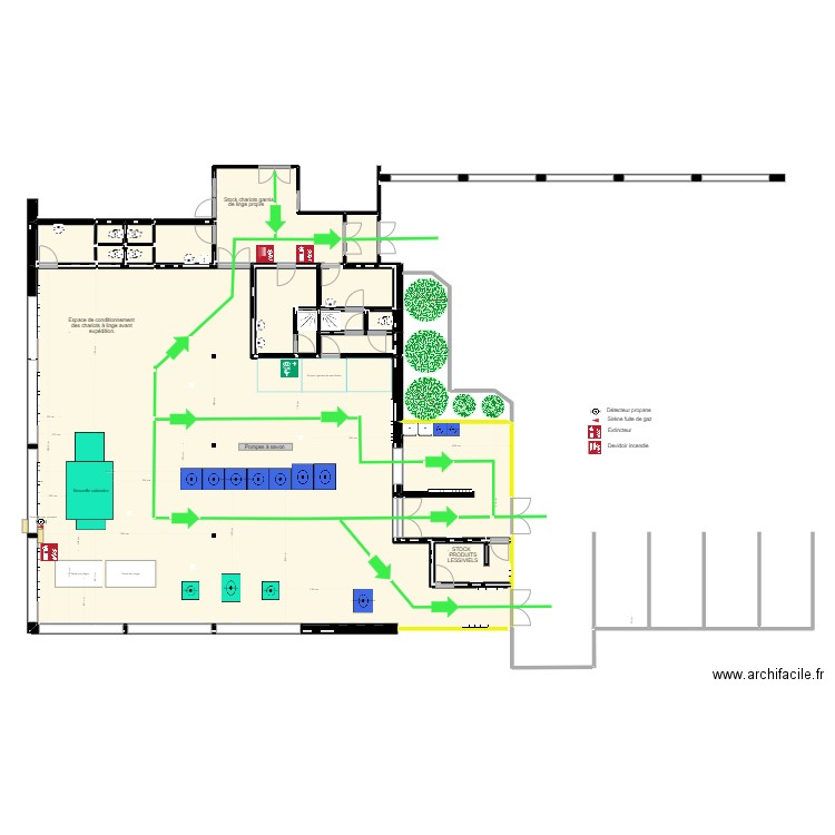 Plan d'évacuation buanderie. Plan de 17 pièces et 334 m2