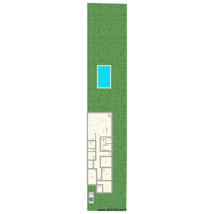 config 3 chambre jardin + pas de patio + pas en L. Plan de 11  et 176 m²