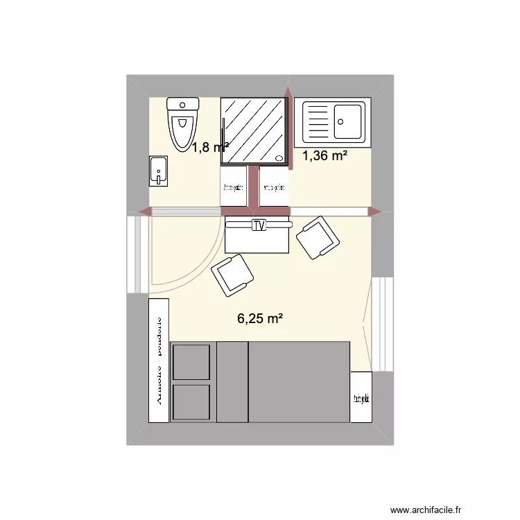 Appart Paris lit ferme. Plan de 