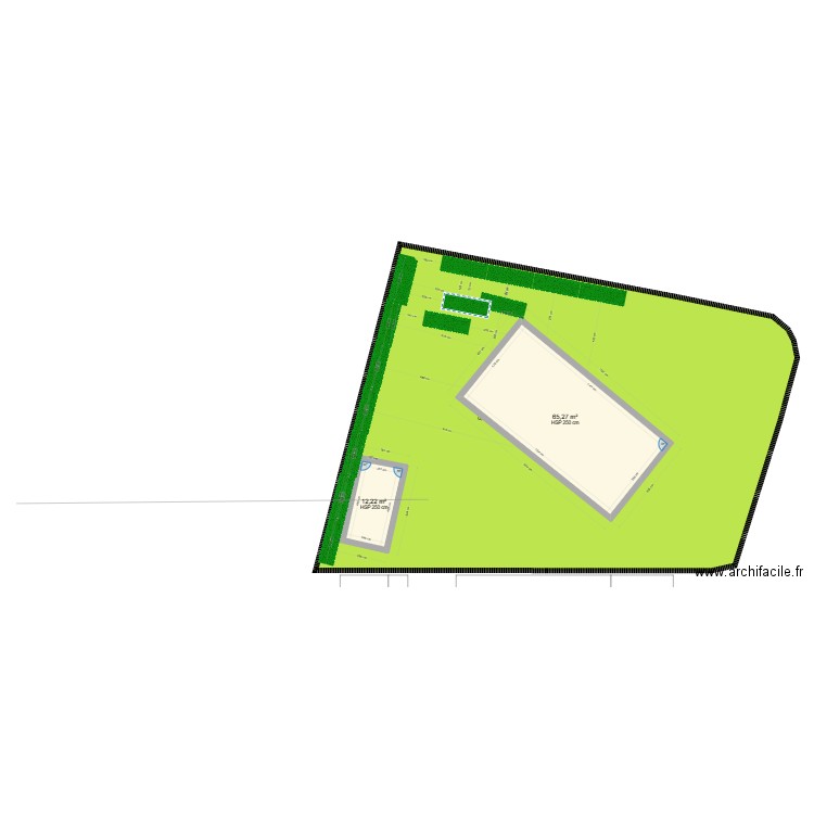 PARCELLE. Plan de 2 pièces et 77 m2