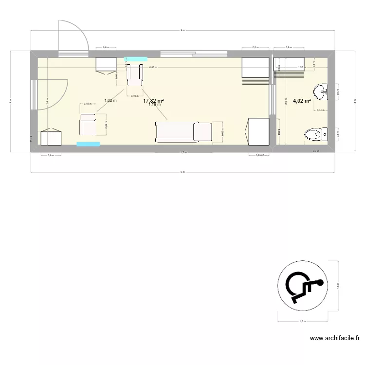 salon 9x3. Plan de 2 et 22 m² salon 9x3. Plan de 2 et 22 m²